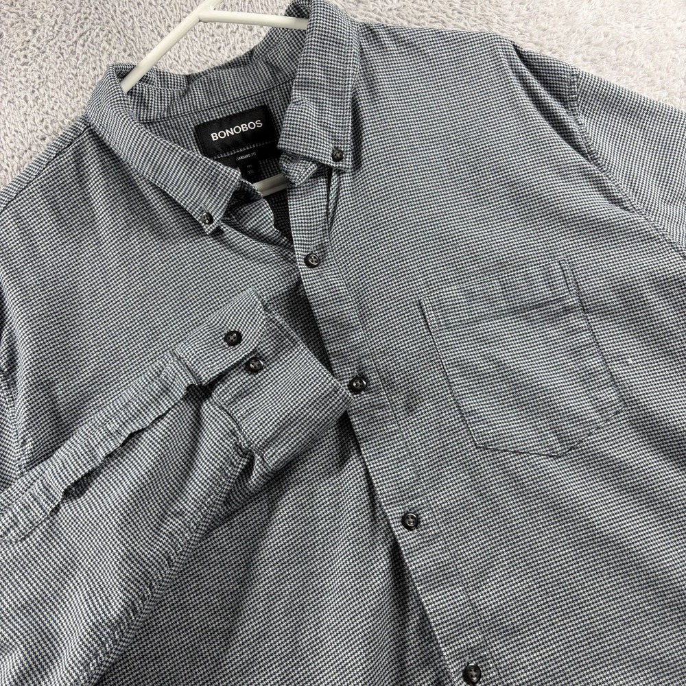 Bonobos Houndstooth Pattern Shirt Mens XXL Blue Gray Long Sleeve Button Up
